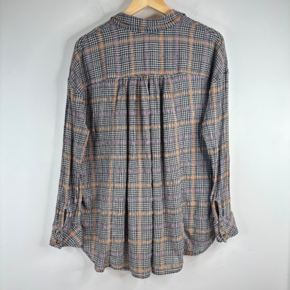 Free People Oversized Plaid Shirt S Break My Stride Metallic Grunge Boho Indie - Picture 5 of 11